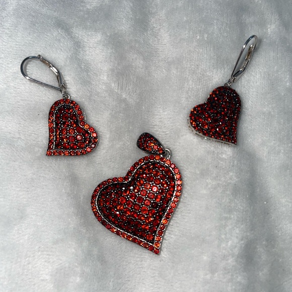 3 piece authentic Ruby hearts set 925 sterling silver earrings&pendant - Picture 2 of 5